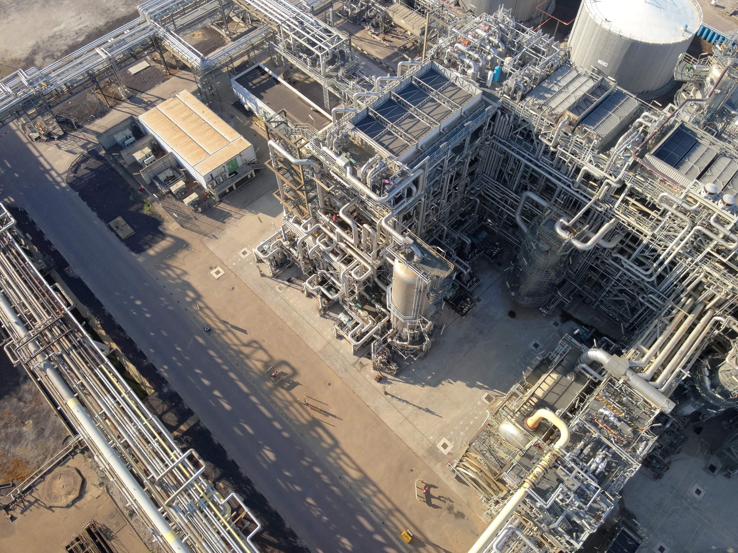 Industrial drone (Drone in the box result) conducting an inspection at a Shell facility to improve safety and maintenance efficiency.